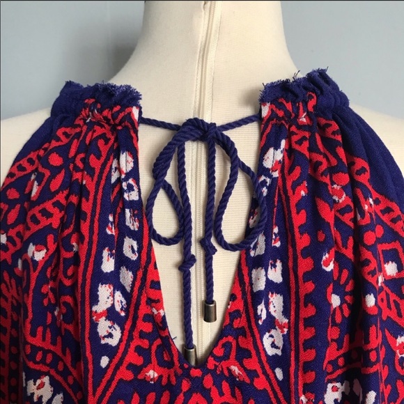 NWT Ella Moss Fez Blue and Red Boho Patterned Tank Top Flowy Lightweight Blouse - Picture 7 of 8
